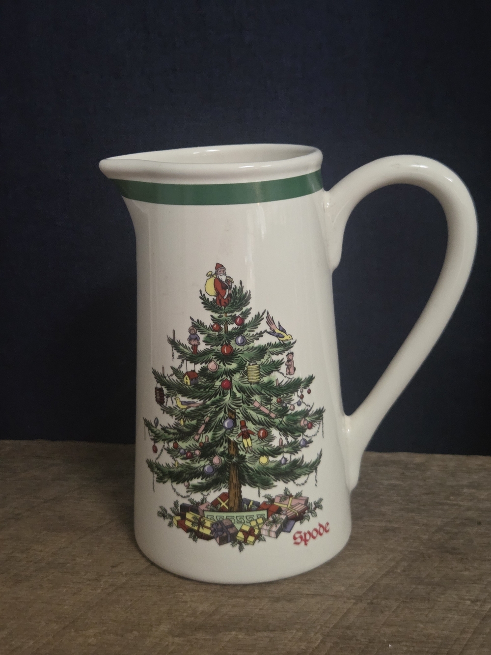Spode Christmas Tree Ceramic Pitcher - Green Trim Bin U